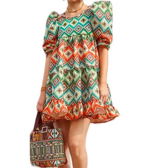 Autumn Adeigbo dress Oona babydoll puff sleeves size 8 - Picture 1 of 5